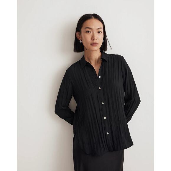 Madewell Tops - NWT Madewell Crinkled Button-Up Shirt In Black Size XXS